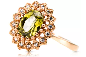 Klasyczny Vintage Pierścionek Żółty Perydot Oryginalny wyrób Vintage 14k z różowego złota crc012r